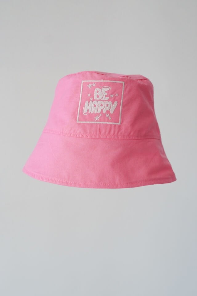 Poplin Bucket Şapka Nakışlı Pembe