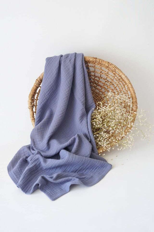 Organik 4 Katlı İndigo Müslin Battaniye