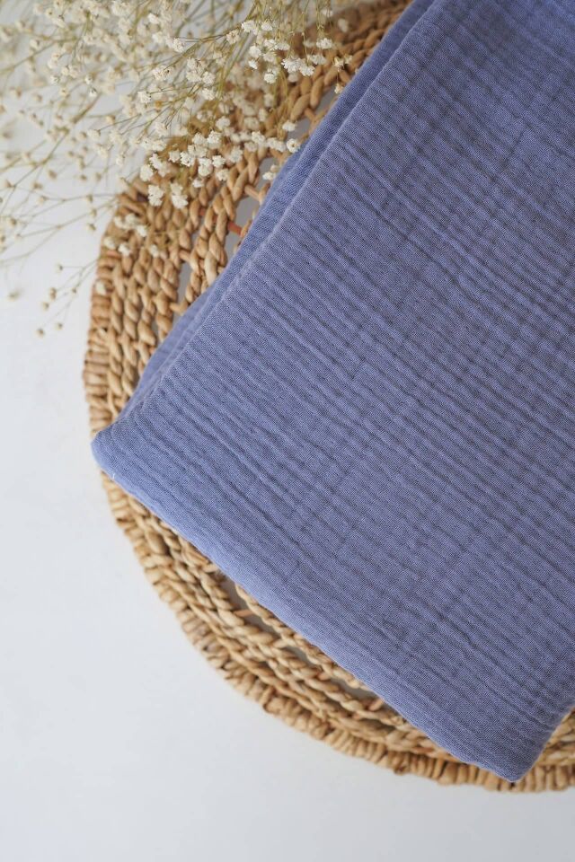 Organik 4 Katlı İndigo Müslin Battaniye