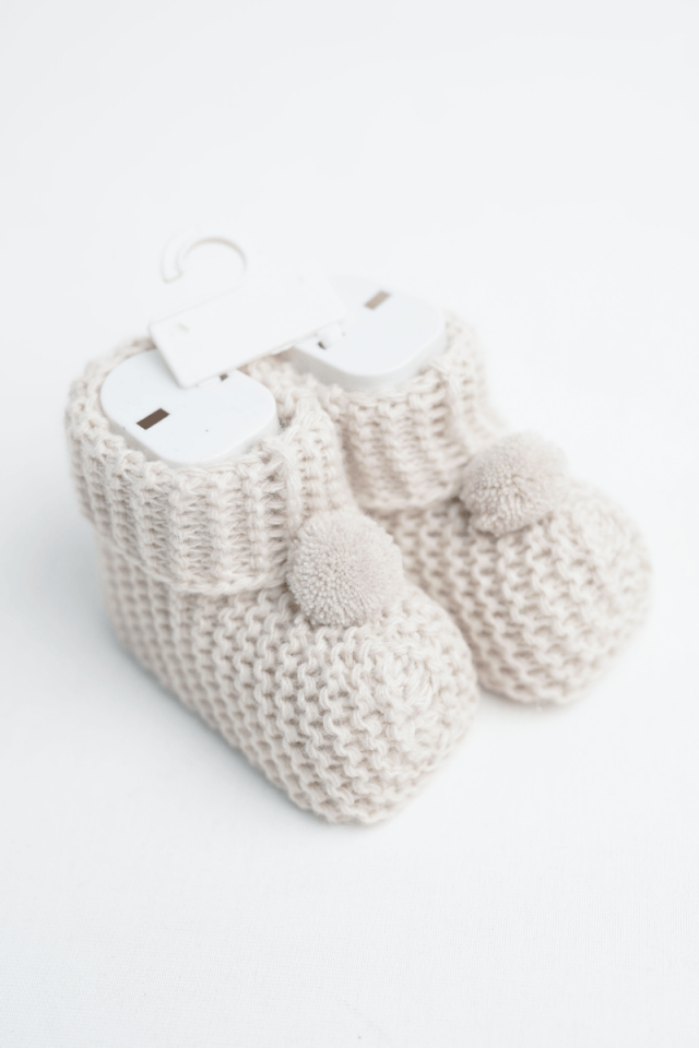 Ponponlu Bebek Patiği Ekru