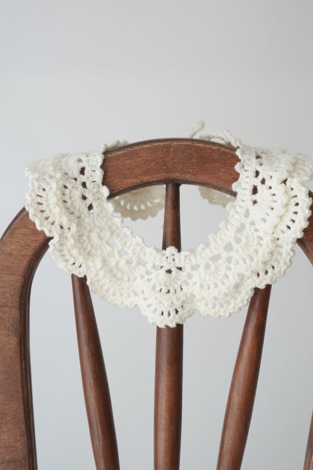 Ekru Vintage Örgü Yakalık Çift Katlı