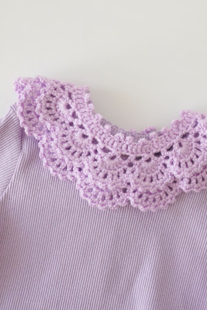 Lila Vintage Örgü Yakalık Çift Katlı