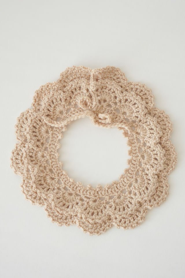 Bej Vintage Örgü Yakalık Çift Katlı