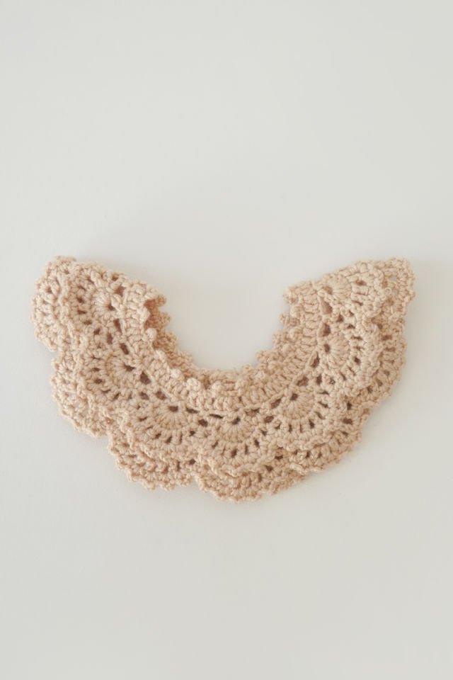 Bej Vintage Örgü Yakalık Çift Katlı