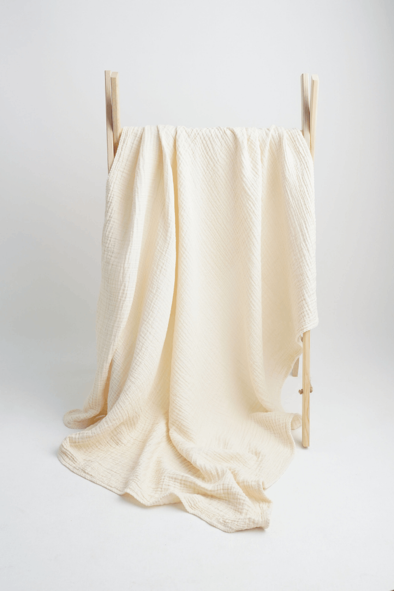Çoban Dikişli 4 Katlı Müslin Battaniye Ekru