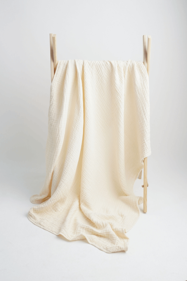 Çoban Dikişli 4 Katlı Müslin Battaniye Ekru