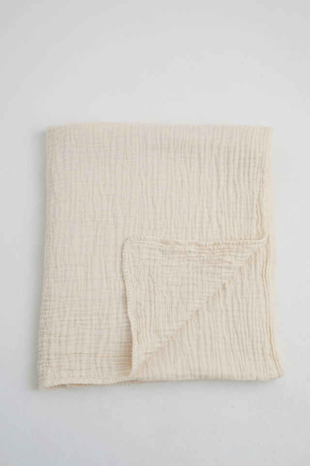 Çoban Dikişli 4 Katlı Müslin Battaniye Ekru