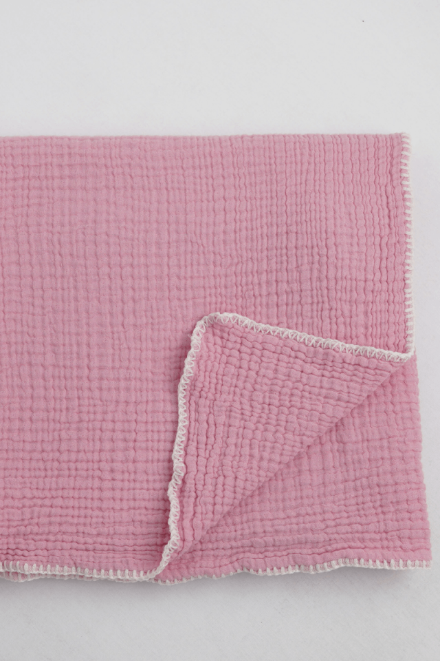 Çoban Dikişli 4 Katlı Müslin Battaniye Pembe