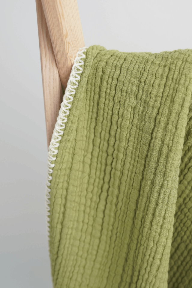 Çoban Dikişli 4 Katlı Müslin Battaniye Yeşil