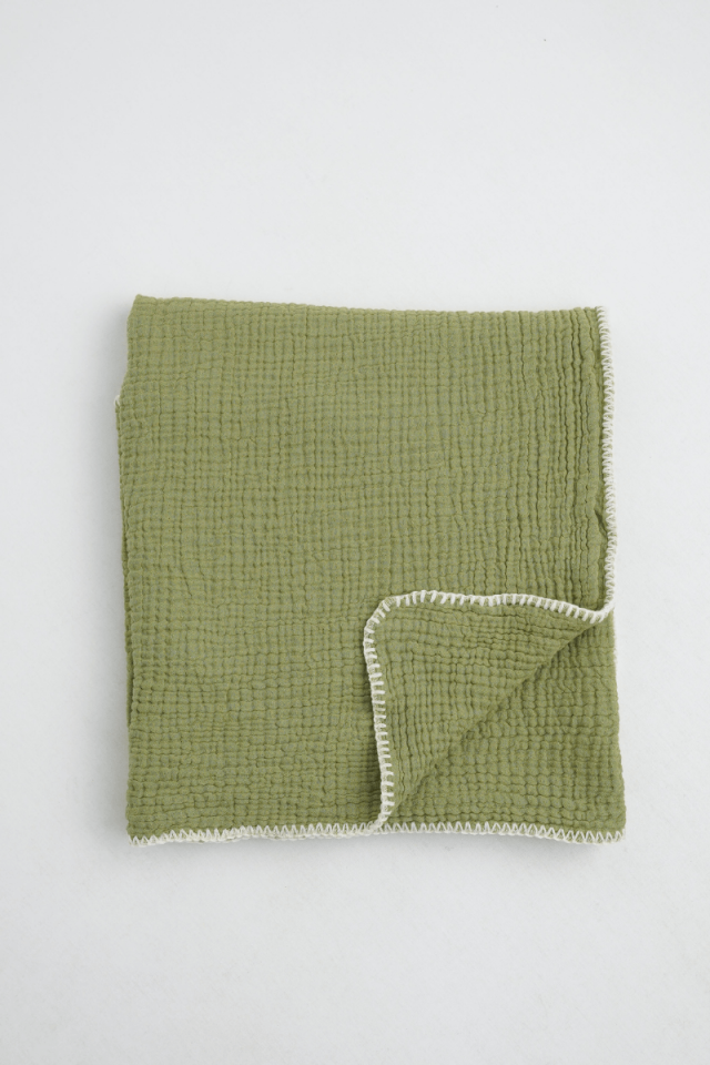 Çoban Dikişli 4 Katlı Müslin Battaniye Yeşil