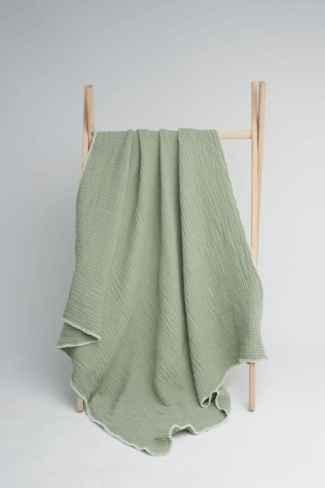 Çoban Dikişli 4 Katlı Müslin Battaniye Mint