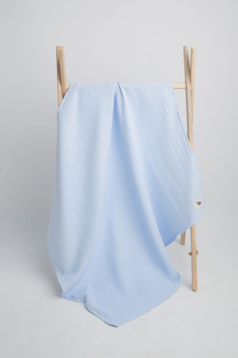 4 Katlı Organik Müslin Battaniye Mavi