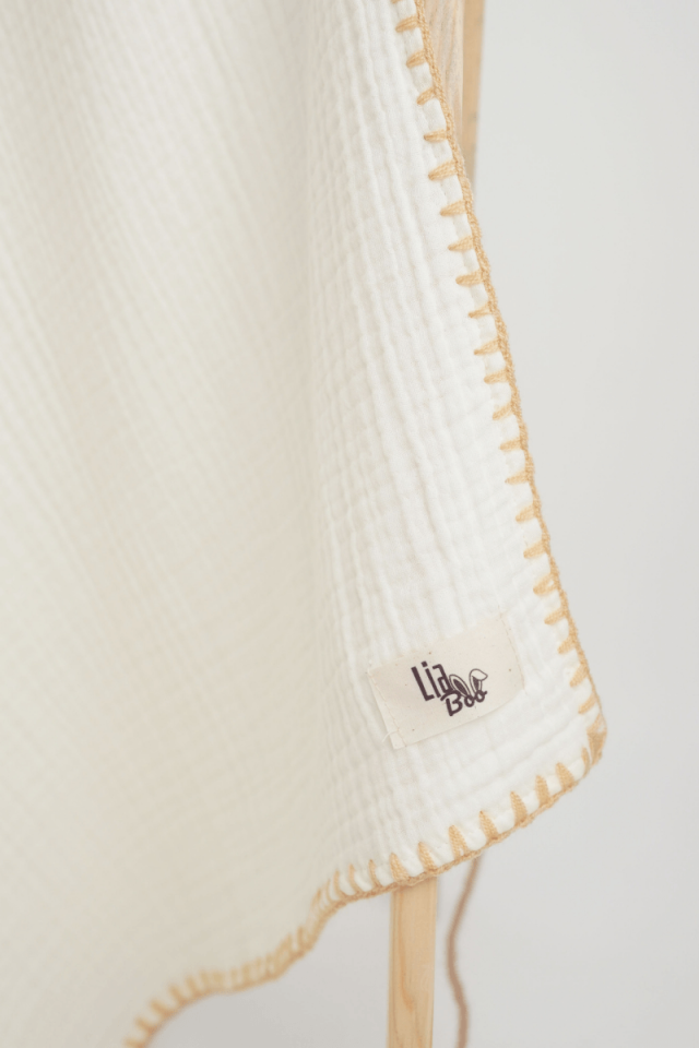 Çoban Dikişli Organik Müslin Battaniye Krem