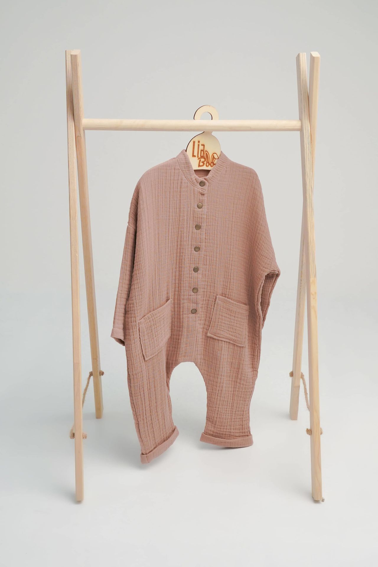 GOTS Sertifikalı 4 Katlı Kahverengi Müslin Tulum