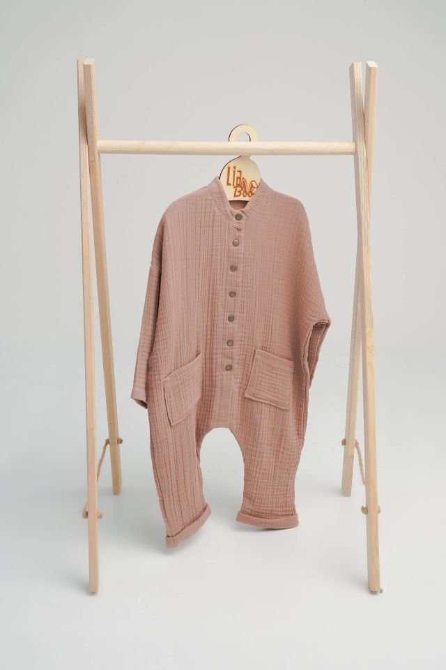 GOTS Sertifikalı 4 Katlı Kahverengi Müslin Tulum