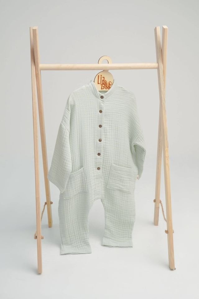 GOTS Sertifikalı 4 Katlı Mint Rengi Müslin Tulum