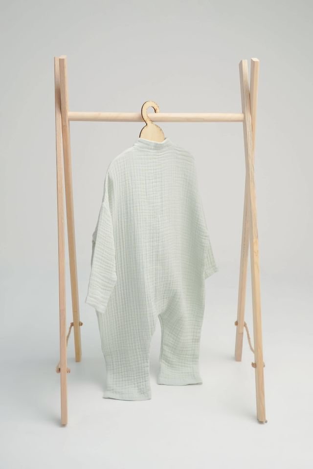 GOTS Sertifikalı 4 Katlı Mint Rengi Müslin Tulum