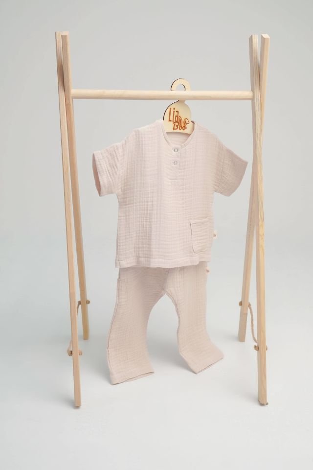 Organik Muslin Çocuk Alt Üst Takım Ekru