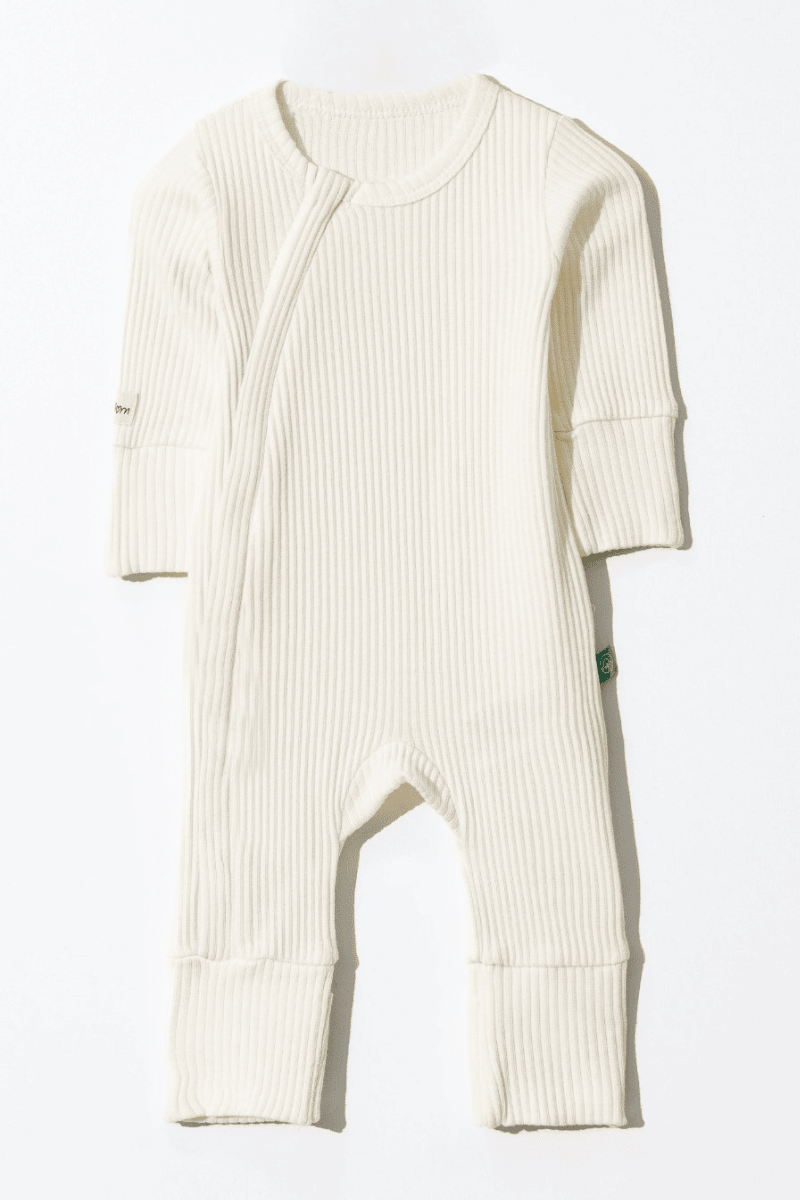 Organik Pamuklu Fermuarlı Bebek Tulumu Beyaz a
