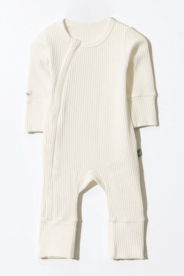 Organik Pamuklu Fermuarlı Bebek Tulumu Beyaz a