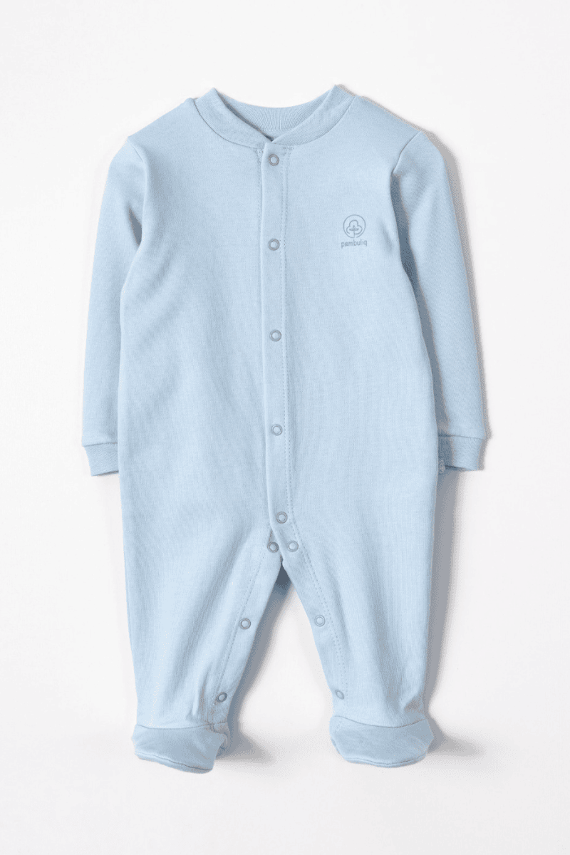 Organik Pamuk Patikli  Bebek Tulumu Mavi
