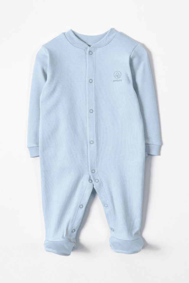 Organik Pamuk Patikli  Bebek Tulumu Mavi