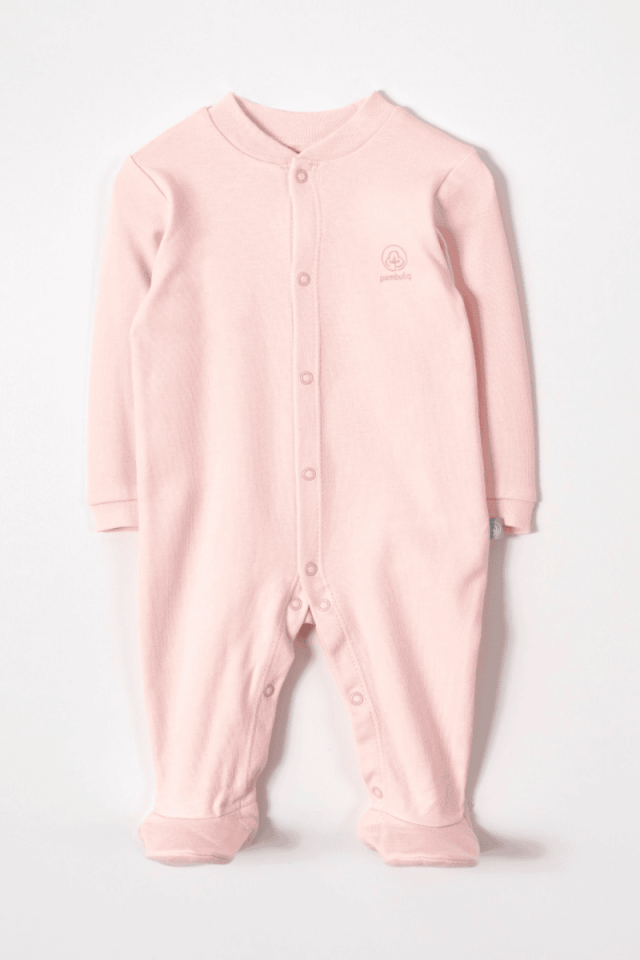 Organik Pamuk Patikli Bebek Tulumu Pembe