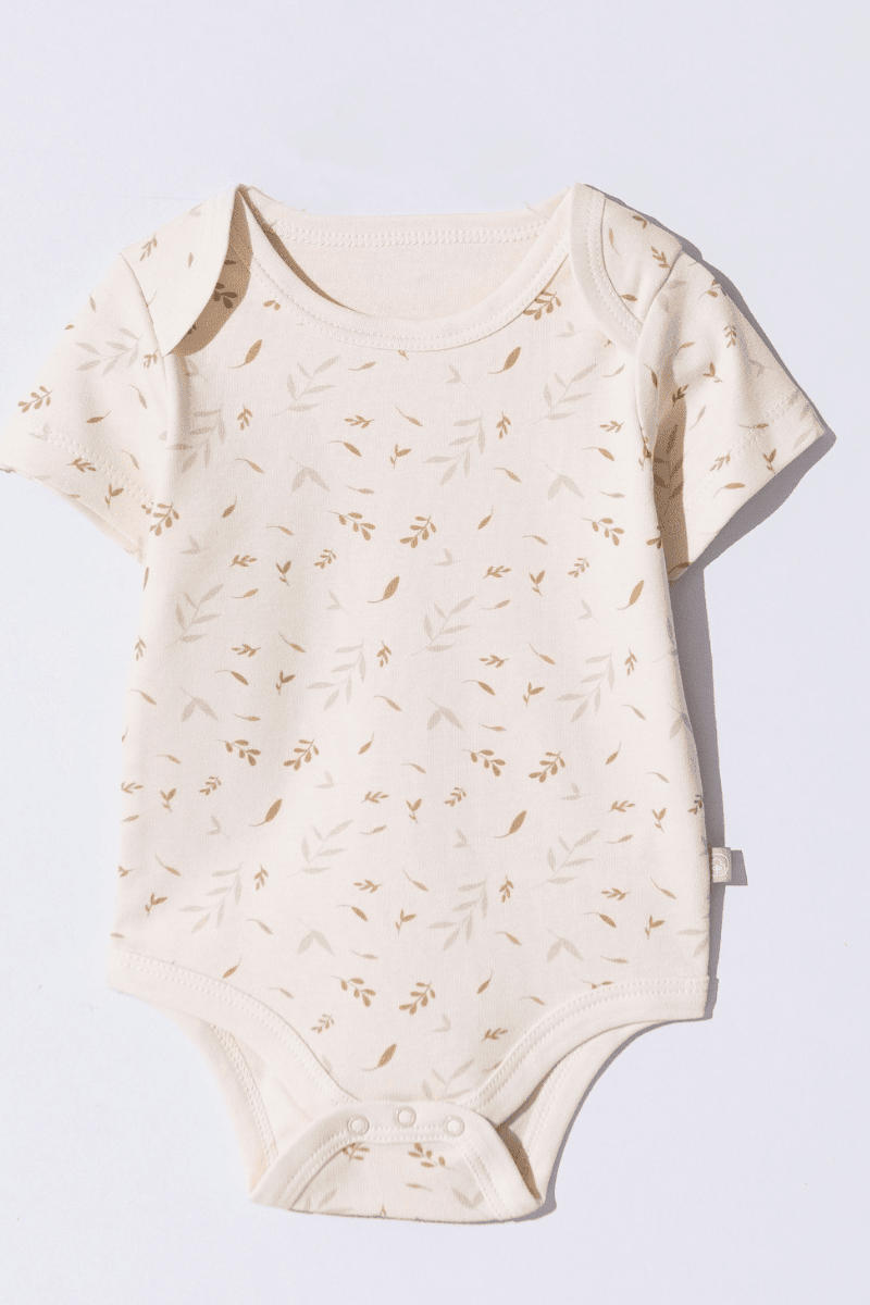 Organik Pamuk Yaprak Desenli Çıtçıtlı Bebek Zıbını