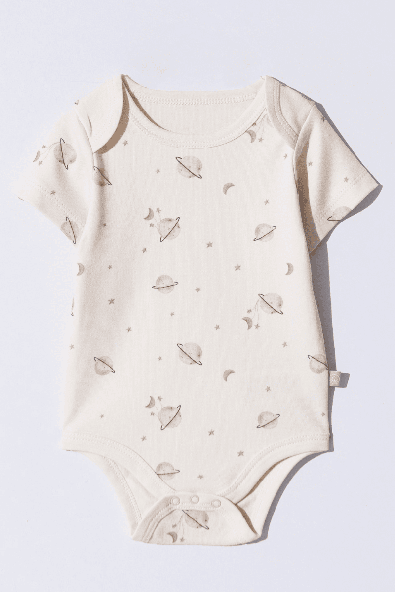 Organik Pamuk Uzay Desenli Çıtçıtlı Bebek Zıbını