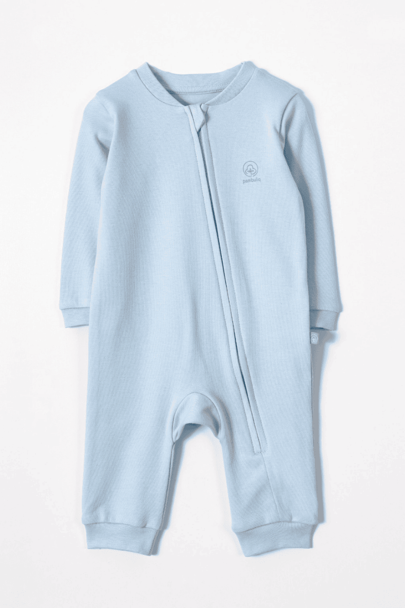 Organik Pamuk Fermuarlı Bebek Tulumu Mavi
