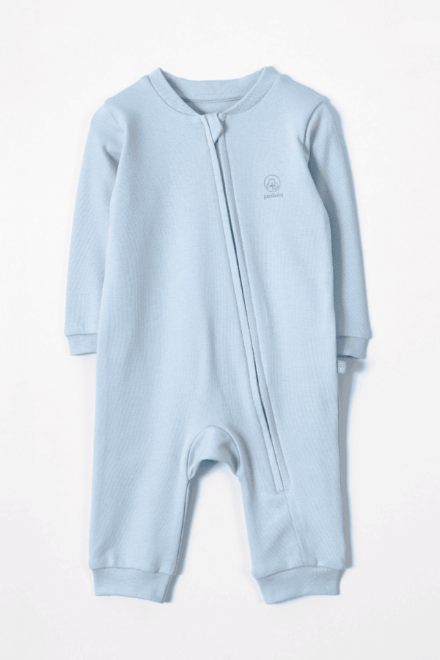 Organik Pamuk Fermuarlı Bebek Tulumu Mavi
