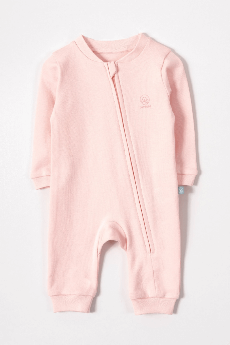 Organik Pamuk Fermuarlı Bebek Tulumu Pembe