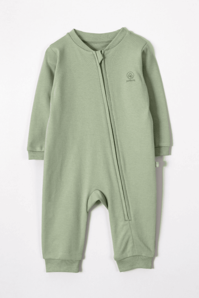 Organik Pamuk Fermuarlı Bebek Tulumu Yeşil