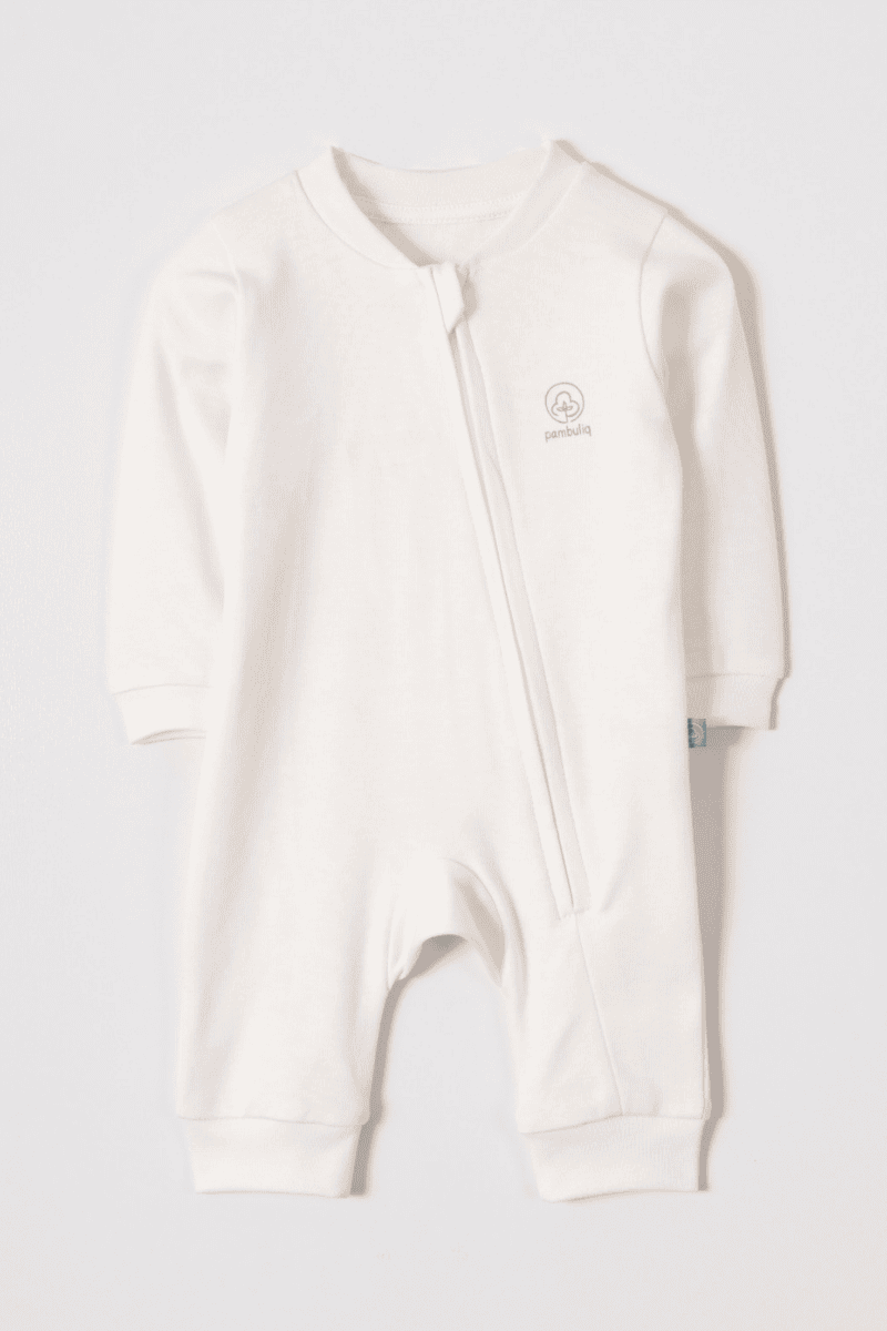Organik Pamuk Fermuarlı Bebek Tulumu Beyaz